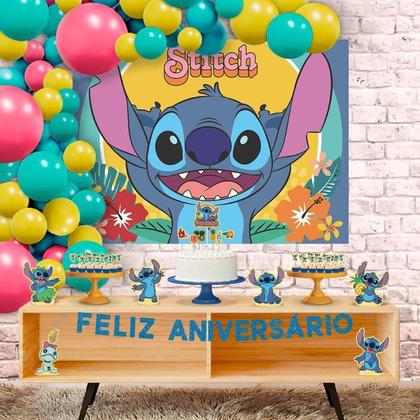 Imagem de Kit Festa Stitch Enfeites De Mesa Toppers Faixa Aniversário