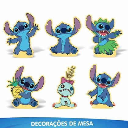 Imagem de Kit Festa Stitch Enfeites De Mesa Toppers Faixa Aniversário