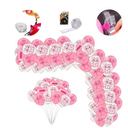 Imagem de Kit Festa Stitch Rosa Decoração anive 50 Balão +Fita arco 5m