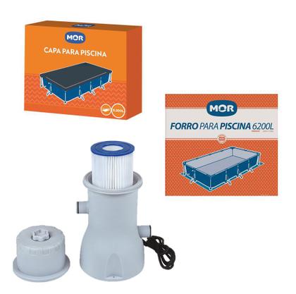 Imagem de Kit Filtro 3600 L/h + Capa +  Forro Para Piscina Premium 6200 L - Mor