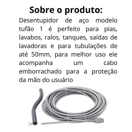 Imagem de Kit Fio Desentupidor Aço Overtime Tufão I II 5m 10m Cabo Flexível Pia Ralo Vaso Cano