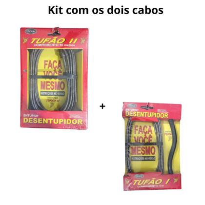 Imagem de Kit Fio Desentupidor Aço Overtime Tufão I II 5m 10m Cabo Flexível Pia Ralo Vaso Cano