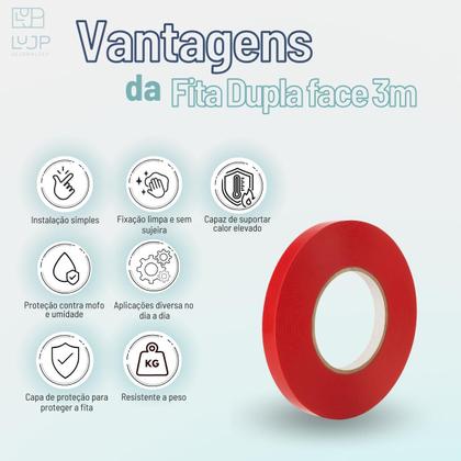 Imagem de Kit Fita Adesiva Dupla Face 3M VHB Uso Geral Fixação de Objetos e Decoração