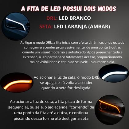 Imagem de Kit Fitas Led DRL Farol + Seta 12v 45cm Onix 2012 2013 2014 2015 2016 2017 2018 2019 2020 2021 2022