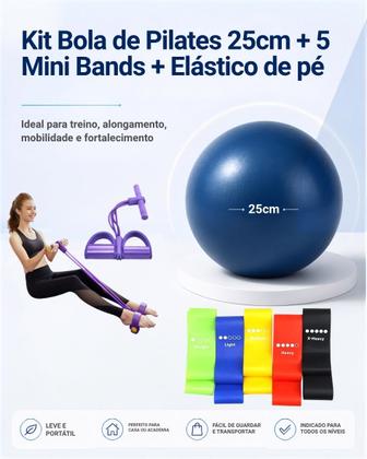 Imagem de Kit Fitness Completo com Bola de Pilates 25cm, Mini Bands e Elástico de Pé
