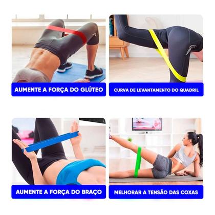 Imagem de Kit Fitness Roda Rolo+ Kit Elástico Extensor +Kit 5 Faixa