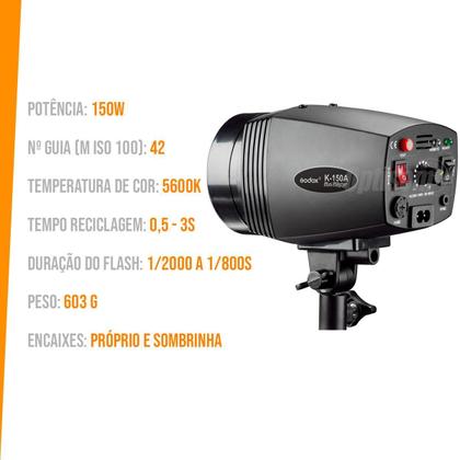 Imagem de Kit Flash Estúdio Godox Greika K-150a 150w Com Softbox Octa 95cm Grid E Tripé