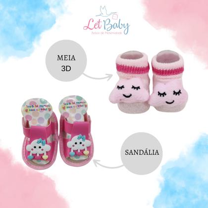 Imagem de Kit fofura 7 Peças bebê Camiseta com Tapa Fralda + Sandália + Meia 3D + Luva e touca  - Várias Cores