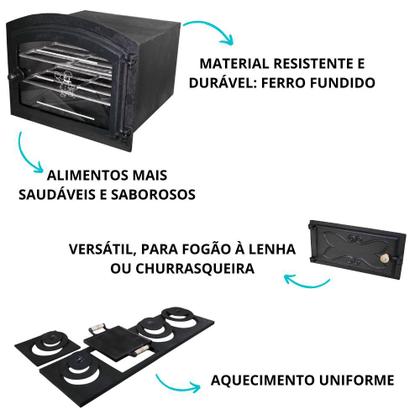 Imagem de Kit Fogão a Lenha Forno Vidro + Chapa 4 Furos Multiuso