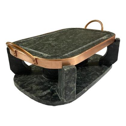 Imagem de Kit fondue pedra sabão completo 18 pçs com churrasqueira oval 31 cm