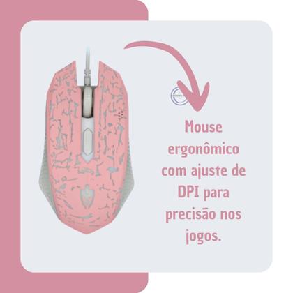 Imagem de Kit Fone Mouse Teclado Semi Mecânico Gamer Rosa Home Office Evolut