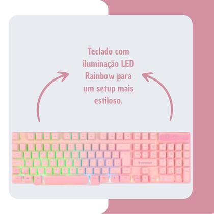 Imagem de Kit Fone Mouse Teclado Semi Mecânico Gamer Rosa Home Office Evolut