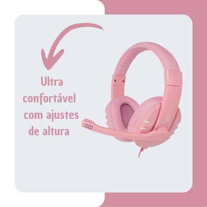 Imagem de Kit Fone Mouse Teclado Semi Mecânico Gamer Rosa Home Office Evolut