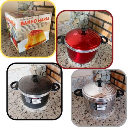 Imagem de Kit Forma Pudim Banho Maria Panela Alumínio Reforçado 3 x 1 Conjunto FormaPudim Banho Maria Caçarola