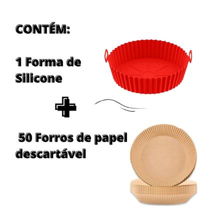 Imagem de Kit Forma Silicone E 50 Forros De Papel Descartável Airfryer