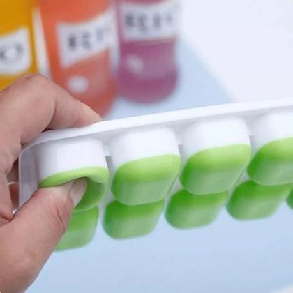 Imagem de Kit Formas de Gelo Silicone com Tampa Rígida Flexível Fundo 14 Cubos Retangular Multiuso Lavável