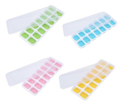 Imagem de Kit Formas de Gelo Silicone com Tampa Rígida Flexível Fundo 14 Cubos Retangular Multiuso Lavável