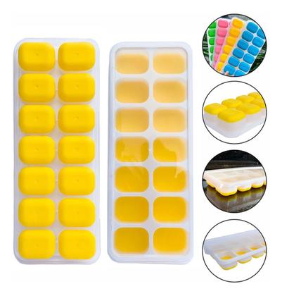 Imagem de Kit Formas de Gelo Silicone com Tampa Rígida Flexível Fundo 14 Cubos Retangular Multiuso Lavável