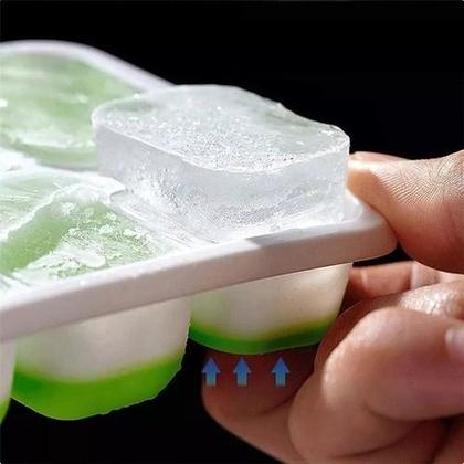Imagem de Kit Formas de Gelo Silicone com Tampa Rígida Flexível Fundo 14 Cubos Retangular Multiuso Lavável