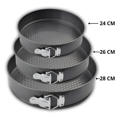 Imagem de Kit Formas Teflon Antiaderente Para Bolo Com Fundo Removível 22 26 28cm Com Trava