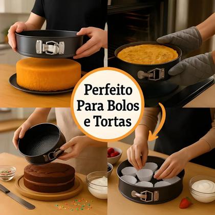 Imagem de Kit Formas Teflon Antiaderente Para Bolo Com Fundo Removível 22 26 28cm Com Trava