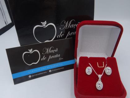 Imagem de Kit Formatura Colar Brinco Prata 925 Oval