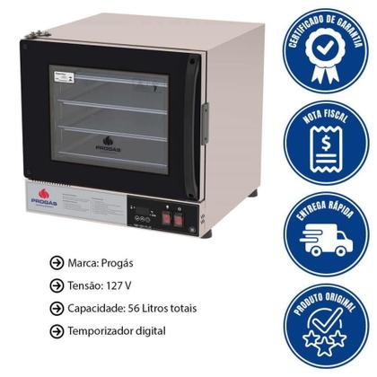 Imagem de Kit Forno Elétrico Progás Turbo Fast Oven Preto 4 Esteiras PRP-004 Plus 127V e Mesa Suporte Forno