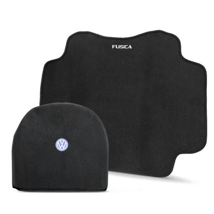 Imagem de Kit Forração Completa Fusca 1970 a 1995 com Tapete Porta Mala e Capa de Estepe Carpete Preto Bordado