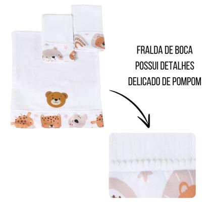 Imagem de Kit Fralda de Boca 3 Peças Para Bebê Menina Menino Estampada Bordada