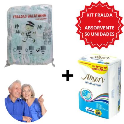 Imagem de Kit Fralda Geriátrica Adulto Descartável Unissex Balatinha 2 Linha Com Absorvente Adulto Absorv Tam.EG