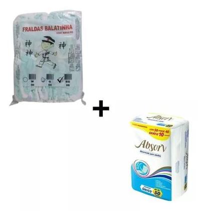 Imagem de Kit Fralda Geriátrica Adulto Descartável Unissex Balatinha 2 Linha Com Absorvente Adulto Absorv Tam.EG