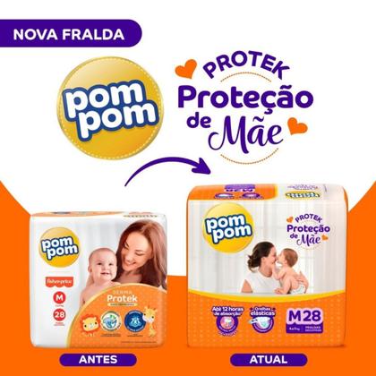 Imagem de Kit Fralda Pom Pom Protek Proteção de Mãe Jumbo - Tamanho M - Total de 56 Unidades