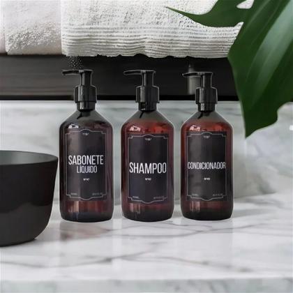 Imagem de Kit Frasco Pet Ambar Shampoo Sabonete Líquido e Condicionador 3 pçs