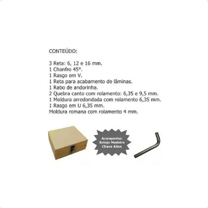 Imagem de Kit Fresa Para Tupia Manual 6mm 12 Peças Estojo Madeira