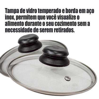 Imagem de Kit Frigideira 2 peças Preta com Tampa de Vidro Alumi-Aço Linha Premium J4TECH Alumínio Antiaderente Teflon Ultra Resistente 