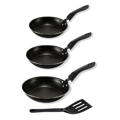 Imagem de Kit Frigideira Francesa 4 peças Alumi-Aço linha PREMIUM J4TECH Antiaderente Ultra Resistente Teflon Preto  Com Espátula Grande