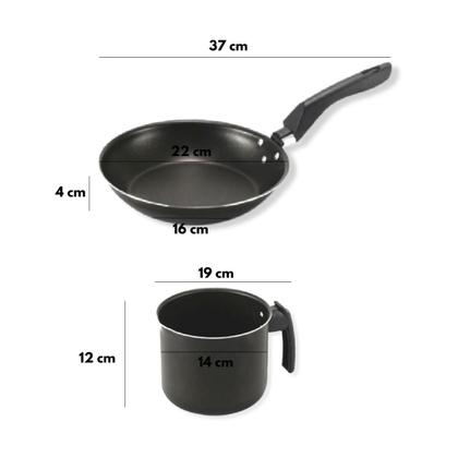 Imagem de Kit Frigideira Francesa e Caneco Preto Alumi-Aço Linha Premium J4TECH Alumínio Antiaderente Teflon Ultra Resistente 