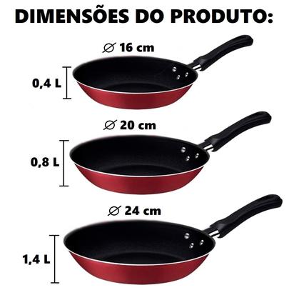 Imagem de Kit Frigideira Tramontina Caribe Antiaderente Starflon Max 3 Peças Vermelho