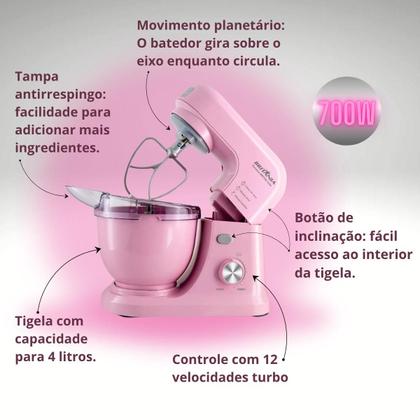 Imagem de Kit Fritadeira Air Fryer BAFE53 5,5 Litros 1500W E Batedeira Planetária BBP700RS 4 Litros 700W Rosa