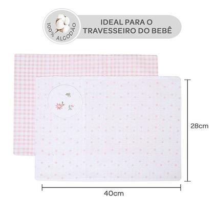 Imagem de Kit Fronha Infantil Bebês 40x28cm Bordado 02 Unidades 150 Fios 100% Alogodão - Papi