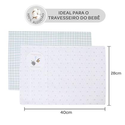 Imagem de Kit Fronha Infantil Bebês 40x28cm Bordado 02 Unidades 150 Fios 100% Alogodão - Papi