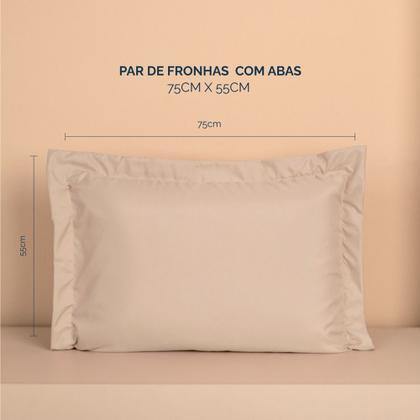 Imagem de Kit Fronhas Slim com 3 Abas 50cm x 70cm 2 Peças - Bege - Micropercal 200 Fios - 100% Poliester