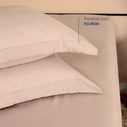 Imagem de Kit Fronhas Slim com 3 Abas 50cm x 70cm 2 Peças - Bege - Micropercal 200 Fios - 100% Poliester