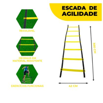 Imagem de Kit Funcional Treino Agilidade 10 Cones 10 Chapéu Chinês Escada 7 Degraus + 01 Kit 5 Faixas Mini Bands