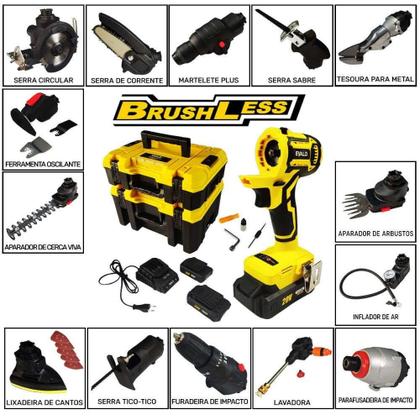 Imagem de Kit Furadeira Bateria 20 V Multifuncional 14 em 1 Brushless EVFM-14 EVALD