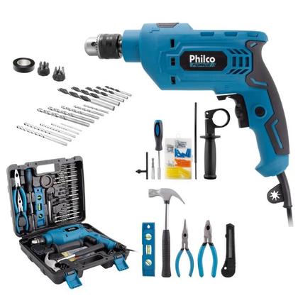 Imagem de Kit Furadeira e Parafusadeira Force Com Maleta 99 Acessórios Pfu03mf Philco Cor Azulturquesa 220V