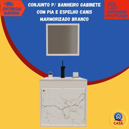 Imagem de Kit Gabinete Armario de Banheiro Cuba Pia Com Espelheira Marmorizado Branco Canis