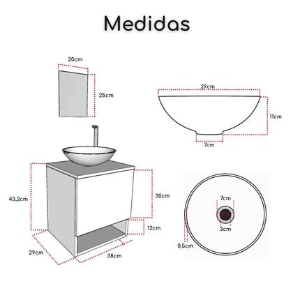 Imagem de Kit Gabinete Armario de Banheiro Lavabo com Cuba Espelho Torneira Cromada Sifão Valvula Engate