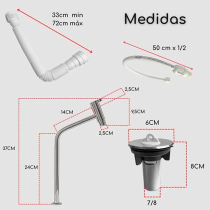 Imagem de Kit Gabinete Armario de Banheiro Lavabo com Cuba Espelho Torneira Cromada Sifão Valvula Engate