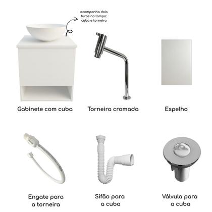 Imagem de Kit Gabinete Armario de Banheiro Lavabo com Cuba Espelho Torneira Cromada Sifão Valvula Engate
